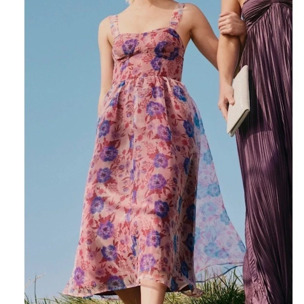 Lulus Delightful Look Magenta Floral Print Bustier‎ Midi Skater Dress Size L - Picture 13 of 14